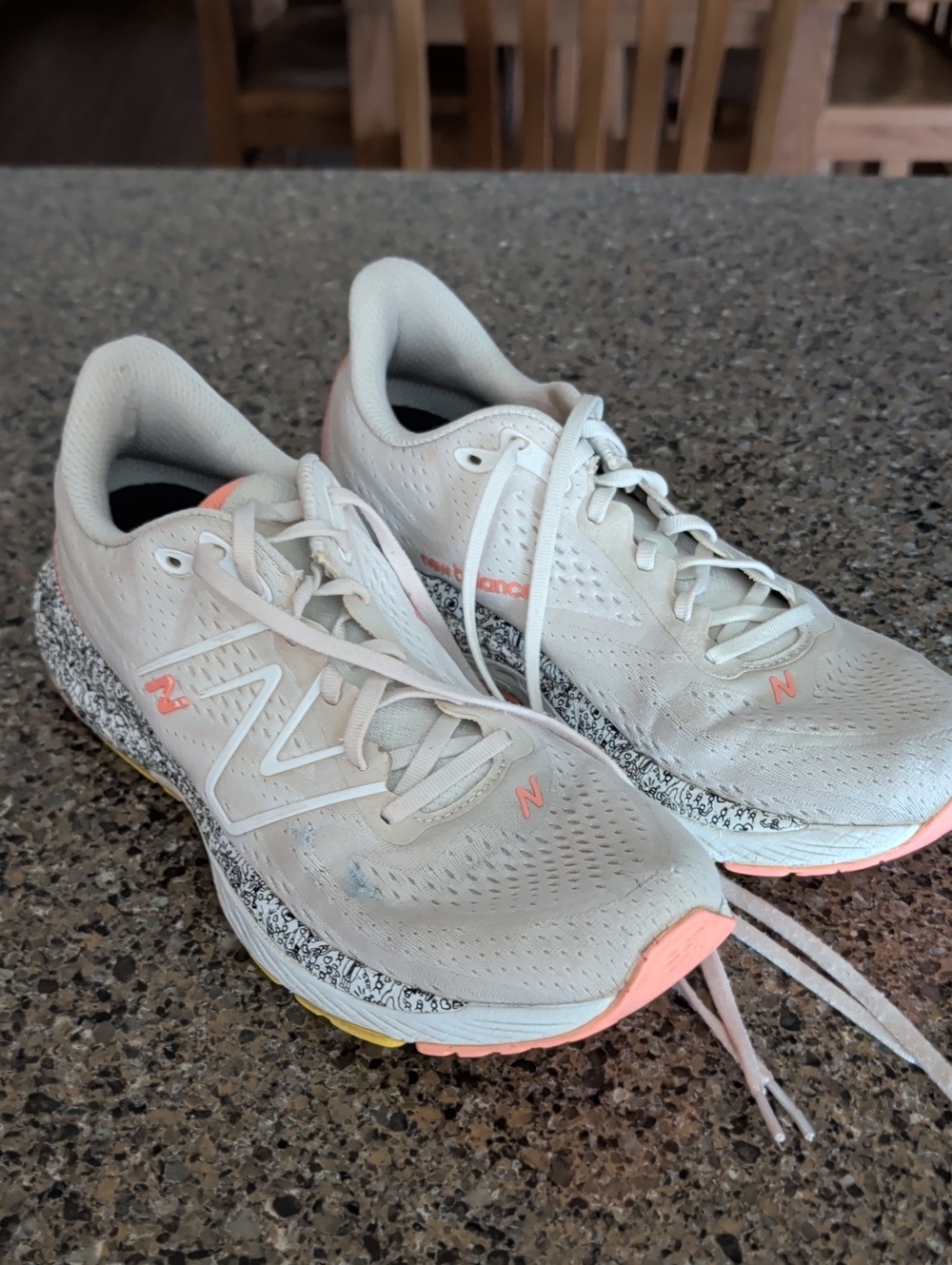 New Balance Women's Light Gray Running Shoes with Coral Accents